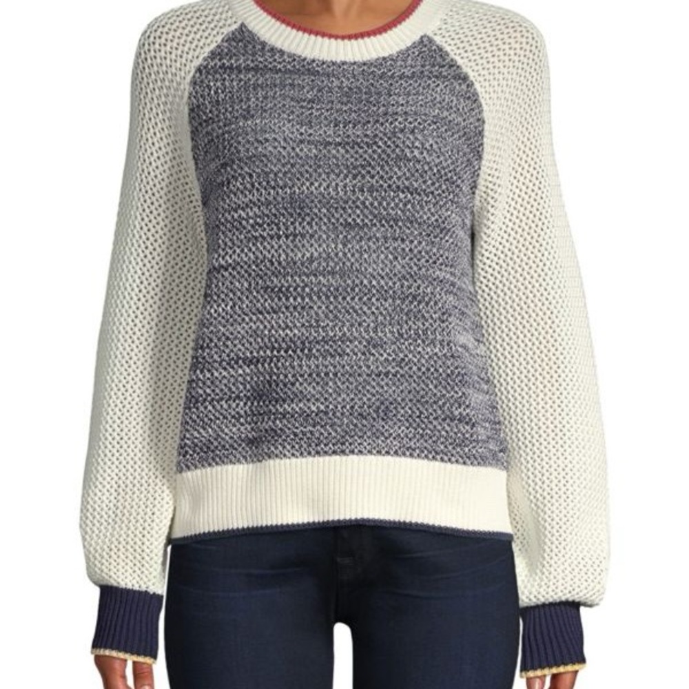 Joie Golani White and Blue Crewneck Sweater